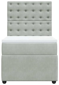 vidaXL Κρεβάτι Boxspring με Στρώμα Ανοιχτό Γκρι 90x190 εκ. Βελούδινο