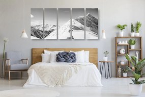 Εικόνα 5 τμημάτων χιονισμένα βουνά σε μαύρο & άσπρο - 100x50