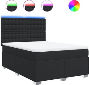 vidaXL Κρεβάτι Boxspring με Στρώμα Μαύρο 140x200εκ.από Συνθετικό Δέρμα