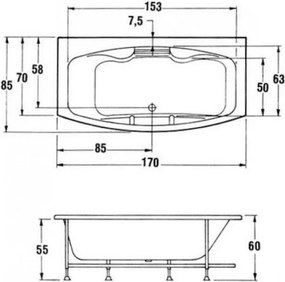 Sanitec Lorena 512 - Παραλληλόγραμμη Μπανιέρα 170x85 εκ - Pneumatic Basic, Air Blower, Με Χρωματοθεραπεία, Χωρίς