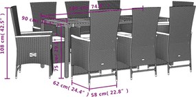 vidaXL Σετ Τραπεζαρίας Κήπου 9 τεμ Μαύρο από Συνθ. Ρατάν με Μαξιλάρια