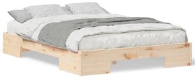 vidaXL Κρεβάτι δαπέδου Καφέ 140 x 190 cm Μασίφ ξύλο πεύκου