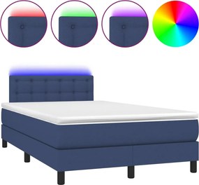 vidaXL Κρεβάτι Boxspring με Στρώμα &amp; LED Μπλε 120x190εκ. Υφασμάτινο