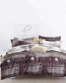 Microsilk Κομποζέ Εμπριμέ Oxford Ζεύγος Μαξιλαροθήκες Μελιτζανί-Άσπρο Sketch Nano