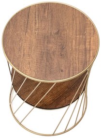 Τραπεζάκι βοηθητικό Jaspin Megapap μεταλλικό - Mdf χρώμα χρυσό - καρυδί 32x32x44εκ.