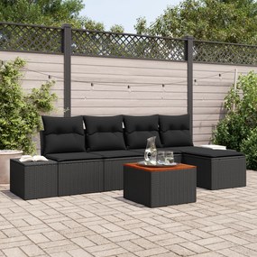 vidaXL Σετ Καναπέ Κήπου 6 pcs Μαύρο Ρατάν, Ξύλο