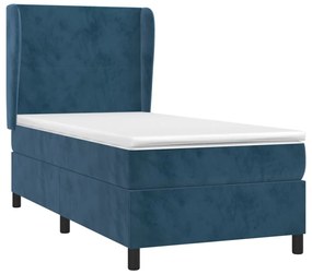 Κρεβάτι Boxspring με Στρώμα Σκούρο Μπλε 90x190 εκ. Βελούδινο - Μπλε