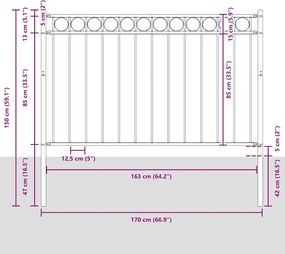vidaXL Στοιχείο Φράχτη ASSEN Γκρι 170 x 150 εκ. Ατσάλι