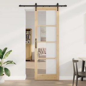 vidaXL Συρόμενη Πόρτα Χειροκίνητος Καφέ 78 x 232 cm Ξύλο και μέταλλο