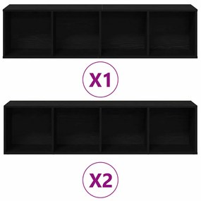 vidaXL Βιβλιοθήκη 3 pcs Μαύρη Οξυά 36 x 30 x 143 cm Επεξεργασμένο ξύλο