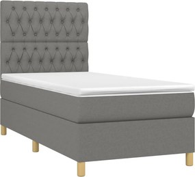 vidaXL Κρεβάτι Boxspring με Στρώμα &amp; LED Σκ.Γκρι 100x200 εκ Υφασμάτινο