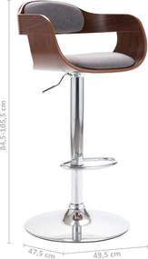 vidaXL Σκαμπό Μπαρ από Κόντρα Πλακέ και Γκρι Ύφασμα