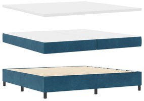 vidaXL Κρεβάτι με Ελατήριο με Στρώμα & Πουφ Σκούρο Μπλε 200x200 εκ Βελούδο