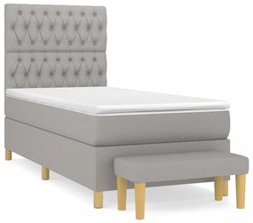 Κρεβάτι Boxspring με Στρώμα Ανοιχτό Γκρι 90x200 εκ. Υφασμάτινο - Γκρι