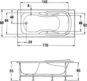 Sanitec Pauline 527 - Παραλληλόγραμμη Μπανιέρα 170x80 εκ - Pneumatic Basic, Χωρίς, Χωρίς, Με Θερμαντήρα