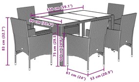 Σετ Τραπεζαρίας Κήπου 7 τεμ. Μαύρο Συνθ.Ρατάν/Ακακίας Μαξιλάρια - Μαύρο
