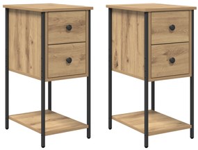 vidaXL Κομοδίνο με συρτάρι 2 pcs artisan δρυς 32 x 42 x 70 εκ