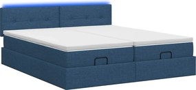 vidaXL Κρεβάτι Ottoman με Στρώμα και LED Μπλε 200 x 200 cm Ύφασμα