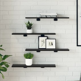 vidaXL Μαύρο Βιβλιοθήκη - Σετ 4 κομματιών, 60x20x1.5 εκ., Φτιαγμένο από Μηχανική Ξυλεία