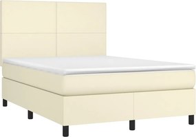 vidaXL Κρεβάτι Boxspring με Στρώμα Κρεμ 140x190εκ. από Συνθετικό Δέρμα