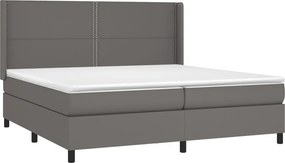 vidaXL Κρεβάτι Boxspring με Στρώμα &amp; LED Γκρι 200x200 εκ. Συνθ. Δέρμα