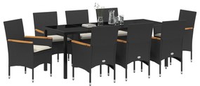 vidaXL Σετ Τραπεζαρίας Κήπου 9 Τεμαχίων με Μαξιλάρες Μαύρης Πολυ Ράτταν