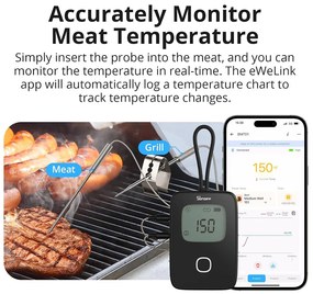 SONOFF smart θερμόμετρο barbeque BMT01 με 2x αισθητήρες, έως 300 °C, μαύρο