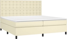 vidaXL Κρεβάτι Boxspring με Στρώμα &amp; LED Κρεμ 200x200 εκ. Συνθ. Δέρμα