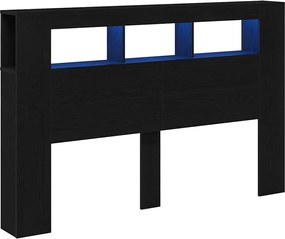 vidaXL LED κεφαλάρι με ράφι Μαύρη Οξυά 160 x 18,5 x 103,5 εκ