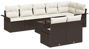 vidaXL Σετ Καναπέ Κήπου με μαξιλάρι 9 pcs Καφέ Πολυ ράταν