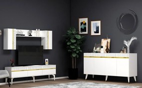 Stewehome Σετ Έπιπλο Τηλεόρασης Defne Λευκό Χρυσό 150x40x80 cm