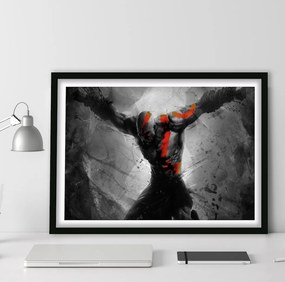 Πόστερ &amp; Κάδρο God Of War Kratos GM029 40x50cm Μαύρο Ξύλινο Κάδρο (με πόστερ)