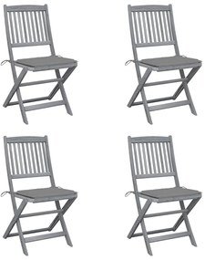 vidaXL Καρέκλες Εξωτ. Χώρου Πτυσ. 4 τεμ Μασίφ Ξύλο Ακακίας &amp; Μαξιλάρια