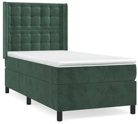 Κρεβάτι Boxspring με Στρώμα Σκούρο Πράσινο 90x200 εκ. Βελούδινο - Πράσινο