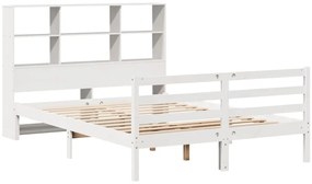 Κρεβάτι Βιβλιοθήκη Χωρίς Στρώμα Λευκό 135x190 εκ Μασίφ Πεύκο - Λευκό