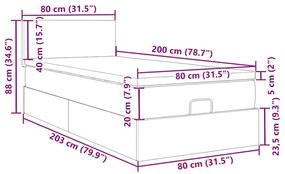 Οθωμανικό κρεβάτι με στρώμα Μαύρο 80x200cm Velvet - Μαύρο