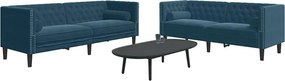 vidaXL Σετ Καναπέδων Chesterfield 2 Τεμαχίων με Στηρίγματα Μπλε Βελούδο