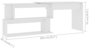vidaXL Γραφείο Γωνιακό Λευκό 200 x 50 x 76 εκ. από Επεξ. Ξύλο