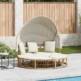 vidaXL Εξωτερική Lounge κρεβάτι με θόλο και μαξιλάρια Poly Rattan