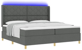 vidaXL κρεβάτι Box Spring με στρώμα και LED  γκρι σκούρο 200x200 εκ ύφασμα