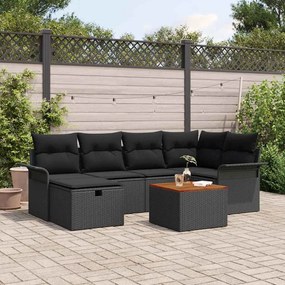vidaXL Σετ Καναπέ Κήπου με μαξιλάρι 7 pcs Μαύρο Πολυ ράταν