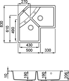 Elleci Unico Corner - Γωνιακός Νεροχύτης Κουζίνας 83x83 - Titanium