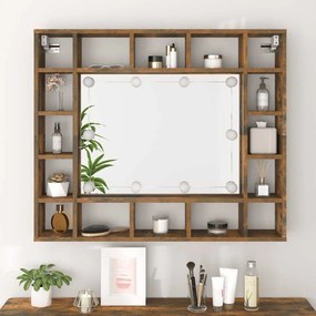 vidaXL Έπιπλο Καθρέπτη με LED Καπνιστή Δρυς 91x15x76,5 εκ.
