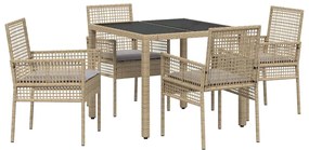 vidaXL Σέτ φαγητού για κήπο 5 pcs Μπεζ συνθετικό ρατάν