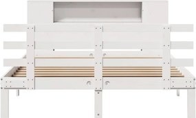 vidaXL Κρεβάτι Βιβλιοθήκη Χωρίς Στρώμα Λευκό 135x190 εκ Μασίφ Πεύκο