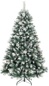 HOMCOM Τεχνητό χριστουγεννιάτικο δέντρο 180 εκ. τεχνητό πεύκο με χιόνι, 1000 μύτες 34 κουκουνάρια φαρδιά βάση