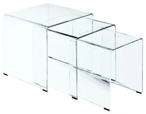 WOODWELL ΕΜ725,1GLASSER Set 3 Βοηθητικά Τραπεζάκια, Διάφανο Γυαλί 10m 42x42x42/36x36x39/30x30x36cm ΕΜ725,1