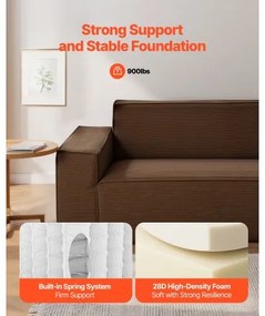 VEVOR 2110 mm Modern Sofa, Comfy Corduroy Couch with Deep Seats, Cloud Sofa with Wide Armrests, No Assembly Required, Large Plush Couch Ideal for Living Room, Bedroom, Apartment and Office, Brown