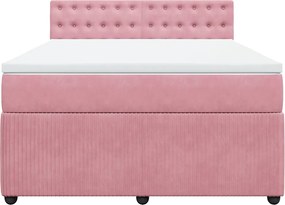 vidaXL Κρεβάτι Boxspring με Στρώμα Ροζ 140x190 εκ. Βελούδινο