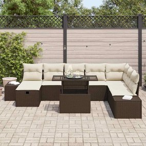 vidaXL Σετ Καναπέ Κήπου Ρυθμιζόμενο ύψος 9 pcs Καφέ συνθετικό ρατάν